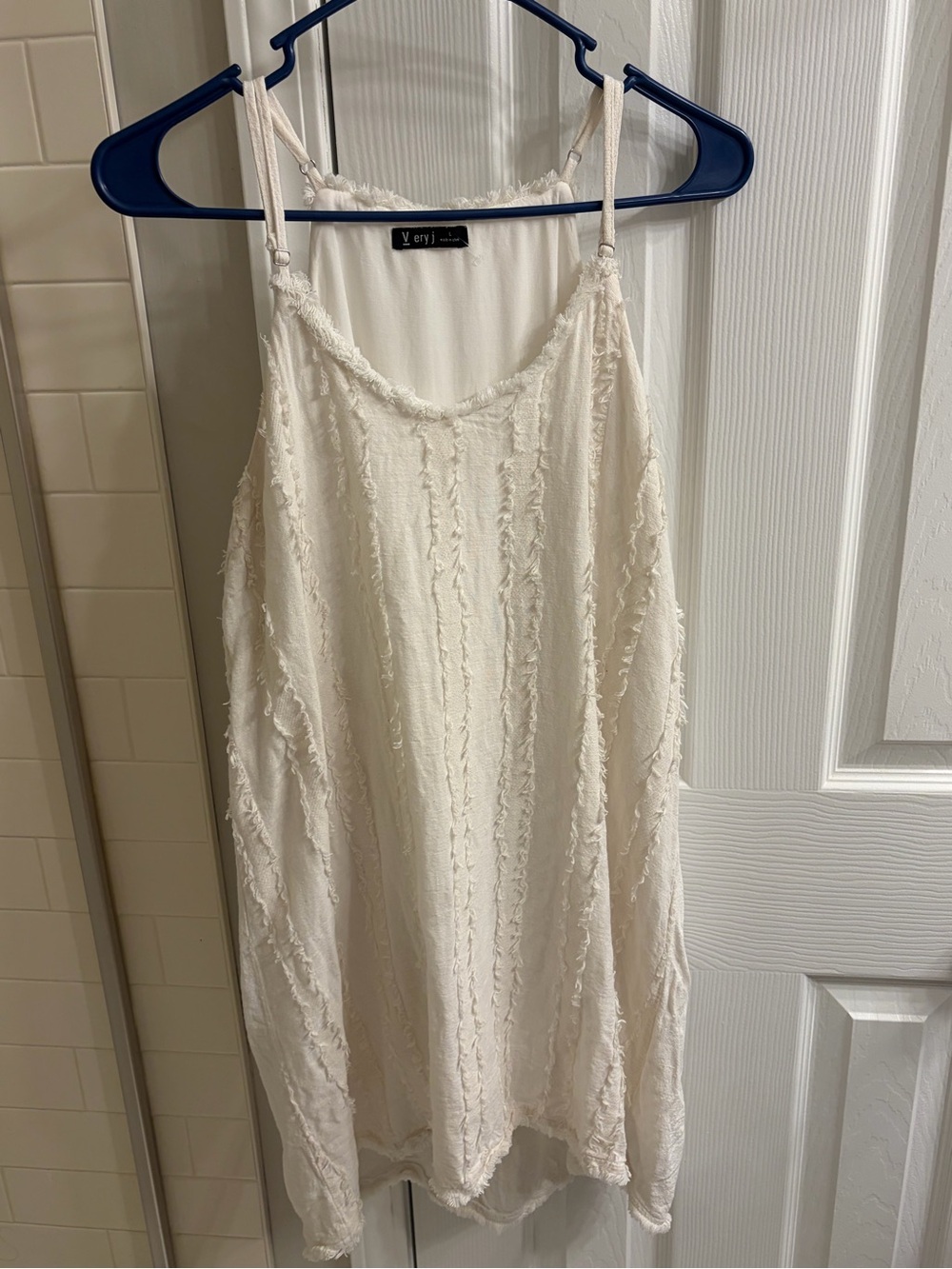 Very J Cream Textured Spaghetti Strap Dress